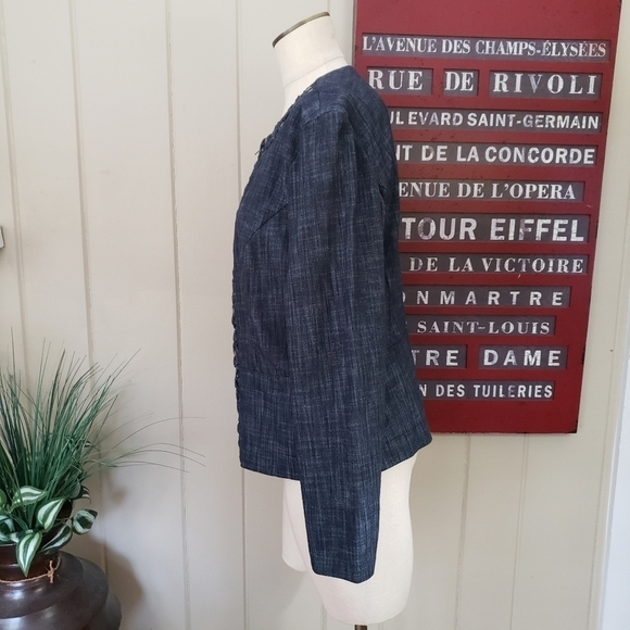 JM Collection | 12 denim jacket brass tone metal studs ruched zipper fro… - Picture 7 of 10